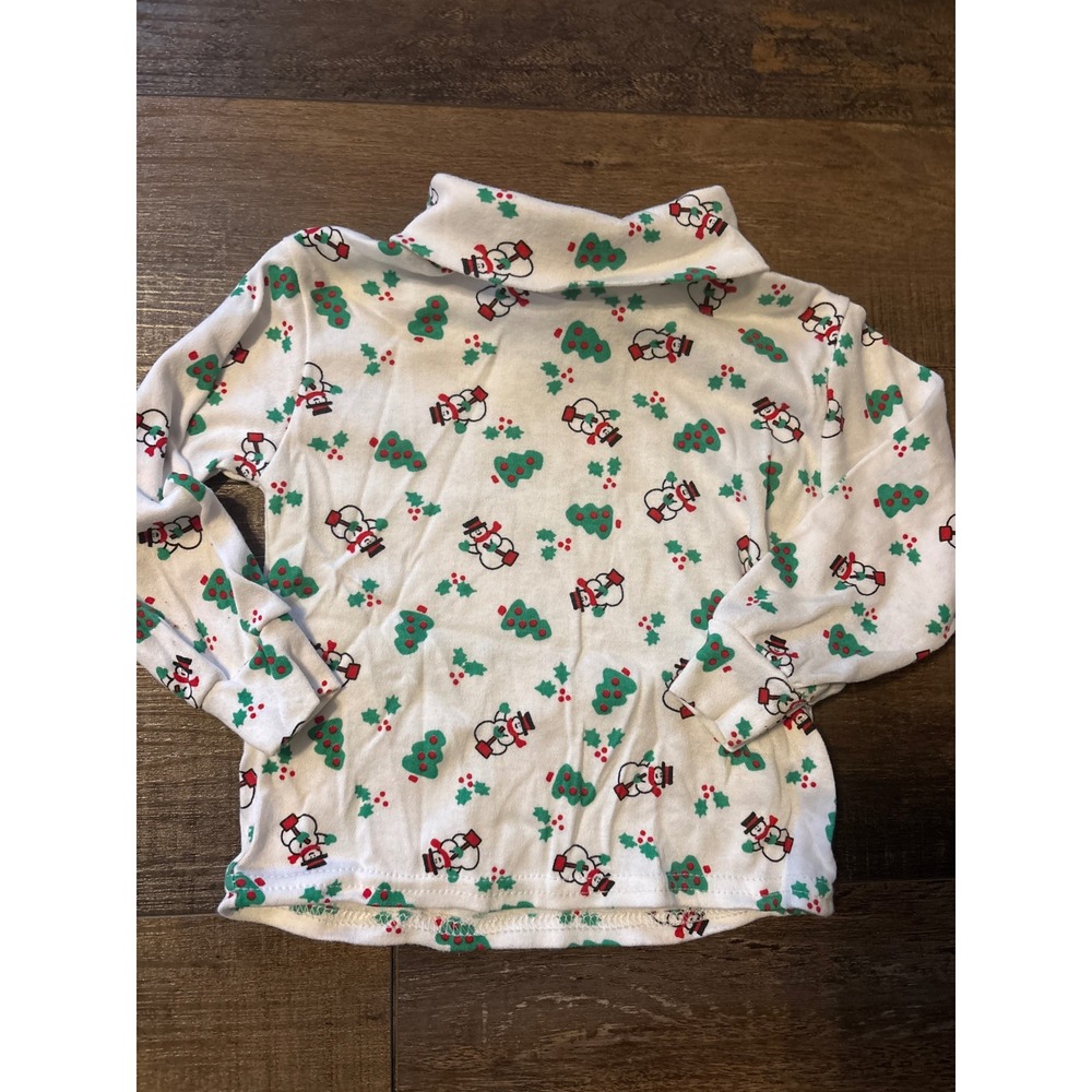 Vintage Kid Connection Snowman Christmas Tree Turtleneck Shirt White 2T USA